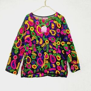 NEW Sweet Sinammon Embroidered Floral Black Pink Yellow Long Sleeve Blouse P1972